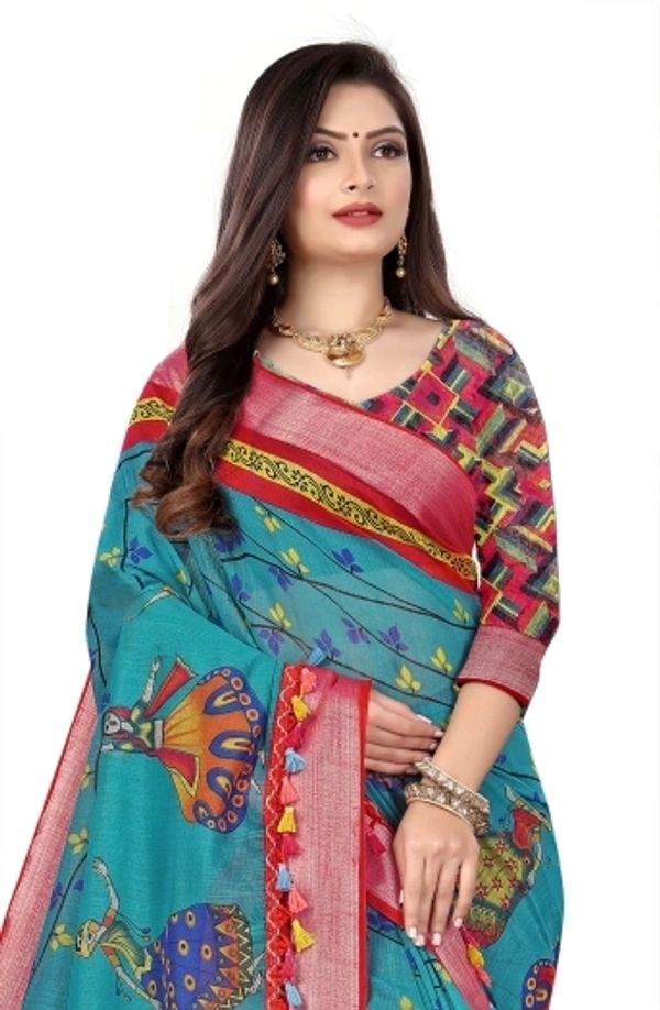 Embroidery Cotton Blend Sarees  - Free Size 