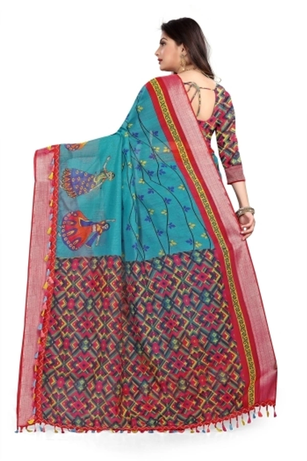 Embroidery Cotton Blend Sarees  - Free Size 