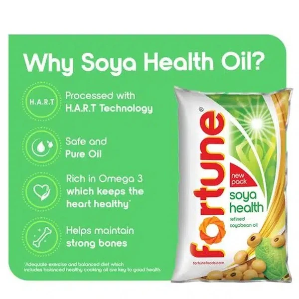 Fortune Soya Health Refined Soyabean Oil 1 L (Pouch)