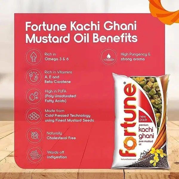 Fortune Kachi Ghani Mustard Oil 1 L (Pouch)