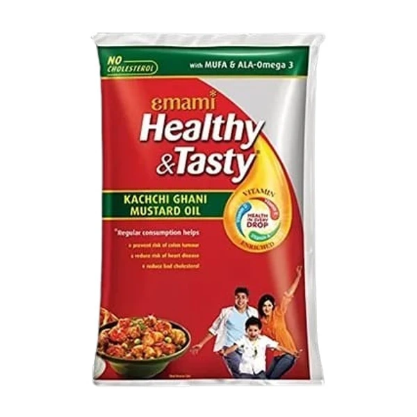 Emami Healthy & Tasty Kachi Ghani Mustard Oil (Pouch) - 1 ltr - 1 ltr