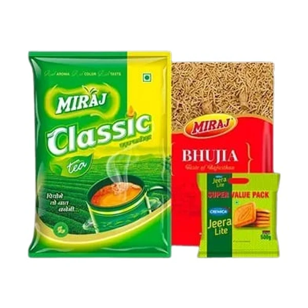 Miraj classic tea - 1 kg + Miraj Bhujia - 800 gm + Cremica jeera lite - 500 gm - Combo of 3, Non-returnable