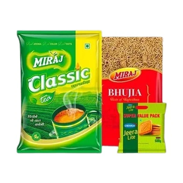 Miraj classic tea - 1 kg + Miraj Bhujia - 800 gm + Cremica jeera lite - 500 gm - Combo of 3