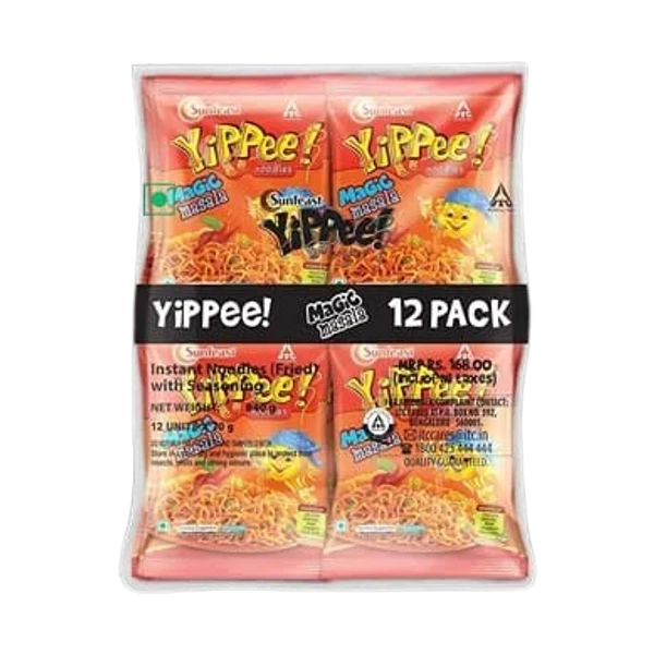 Sunfeast Yippee Magic Masala Noodles Pack - 720 gm (Pack of 12)