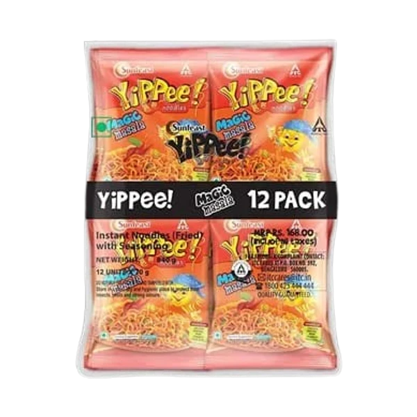 Yippee Sunfeast Yippee Magic Masala Noodles Pack - 720 gm (Pack of 12)