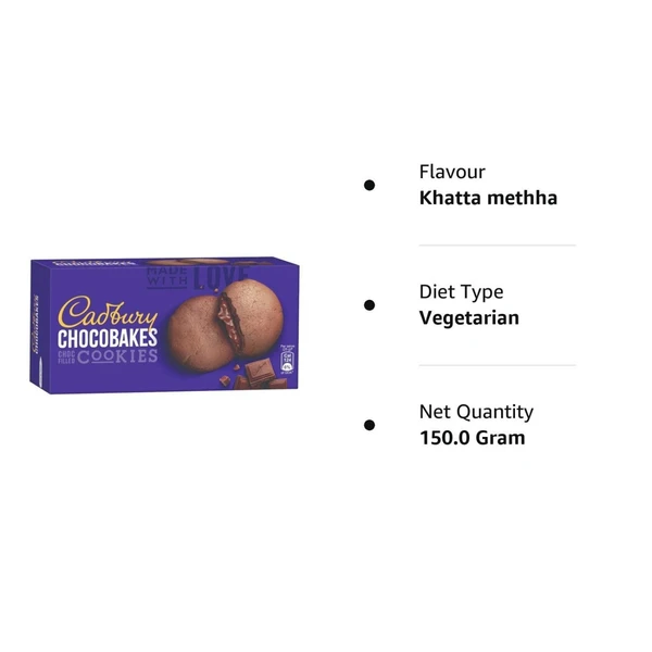 Cadbury Chocobakes ChocFilled Cookies, 150 g - 150 g (Pack of 1), Chocolate