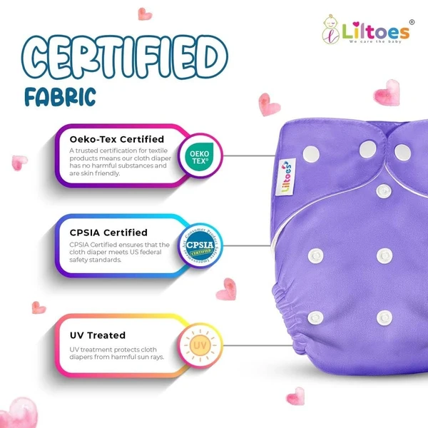Liltoes LILTOES® AIO Baby Cloth Diapers 0 to 3 Years | Side Leakage Proof Washable Reusable Diaper For New Born Baby (Pack of 4+4 - Assorted Colours) - 4 Diapers + 4 inserts