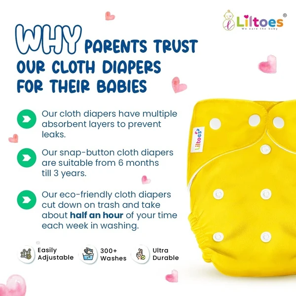 Liltoes  LILTOES® AIO Baby Cloth Diapers 0 to 3 Years | Side Leakage Proof Washable Reusable Diaper For New Born Baby (Pack of 4-No Inserts Included) - 4 Diapers (No Inserts Included)