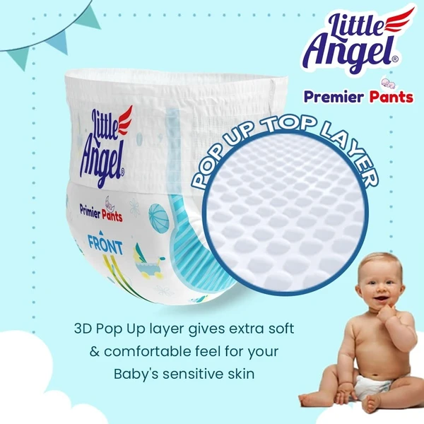 Little Angel Premier Pants Baby Diapers, New Born (NB) Size, 28 Count with Wetness Indicator, up to 5 Kg - 28 Count (Pack of 1), 28