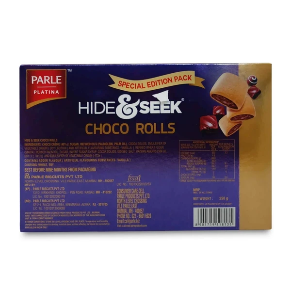 Parle Platina Hide & Seek Choco Rolls, 250g - 