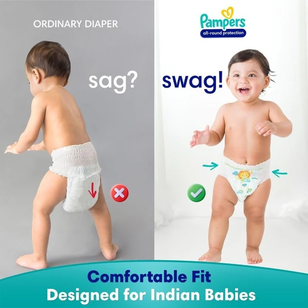 Pampers All round Protection Pants Style Baby Diapers, X-Large (XL) Size, 56 Count, Anti Rash Blanket, Lotion with Aloe Vera, 12-17kg Diapers - X-Large, 56