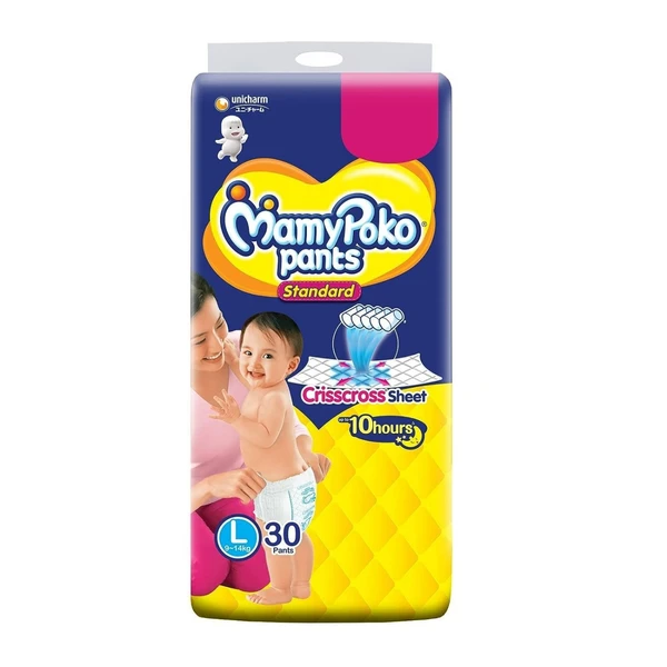 MamyPoko Pants Standard Baby Diapers, Large (L), 30 Count, 9-14 Kg - Large, 30