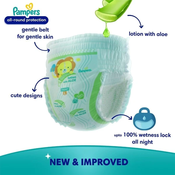 Pampers All round Protection Pants Style Baby Diapers, X-Large (XL) Size, 56 Count, Anti Rash Blanket, Lotion with Aloe Vera, 12-17kg Diapers - X-Large, 56