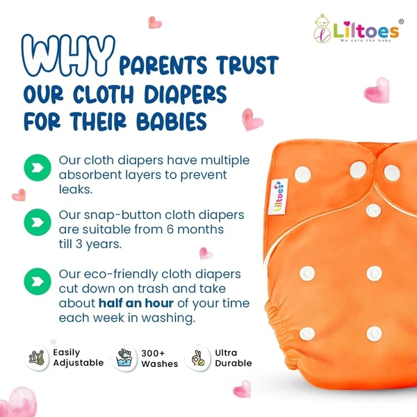 Liltoes LILTOES® AIO Baby Cloth Diapers 0 to 3 Years | Side Leakage Proof Washable Reusable Diaper For New Born Baby (Pack of 4+4 - Assorted Colours) - 4 Diapers + 4 inserts