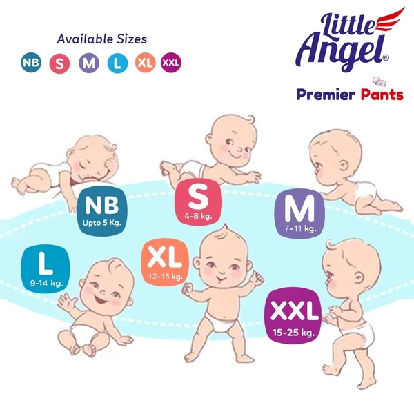 Little Angel Premier Pants Baby Diapers, New Born (NB) Size, 28 Count with Wetness Indicator, up to 5 Kg - 28 Count (Pack of 1), 28