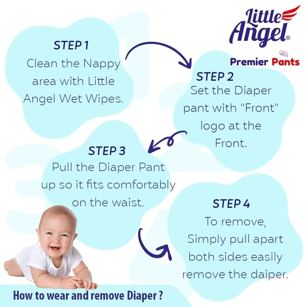 Little Angel Premier Pants Baby Diapers, New Born (NB) Size, 28 Count with Wetness Indicator, up to 5 Kg - 28 Count (Pack of 1), 28