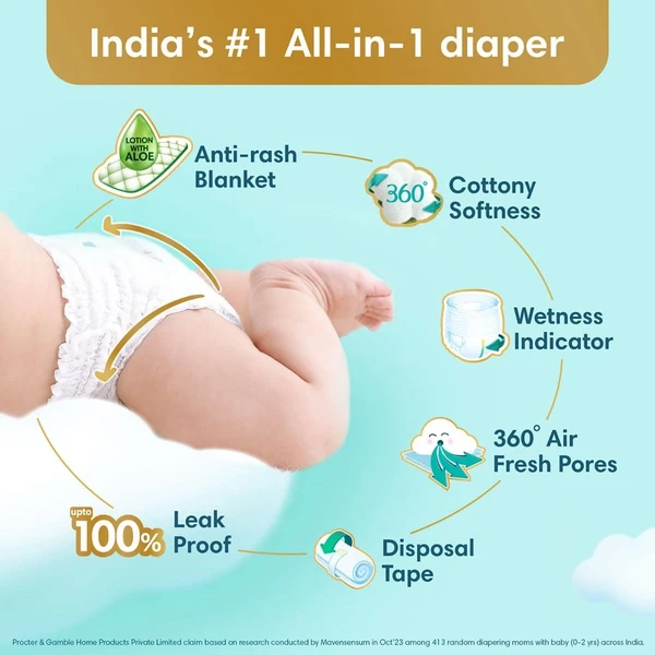 Pampers  Pampers Premium Care Pants Style Baby Diapers, Large (L) Size, 44 Count, All-in-1 Diapers with 360 Cottony Softness, 9-14kg Diapers - Large, 44