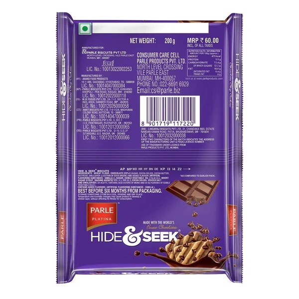 Parle Hide and Seek Chocolate Chip Cookies, 200g - 200 g (Pack of 1)
