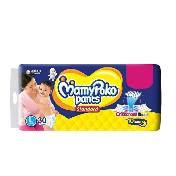 MamyPoko Pants Standard Baby Diapers, Large (L), 30 Count, 9-14 Kg - Large, 30