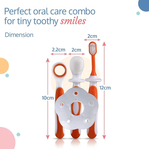 LuvLap Luv Lap Baby Training Manual Toothbrush Set with Anti Choking Shield, Kids Teeth Tongue Cleaner, Baby Oral Hygiene, 3 pcs, (White/Orange) - 