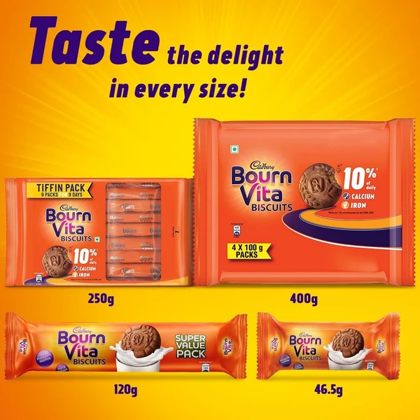 Cadbury Bournvita Biscuits New and Improved Chocolatey Cookies, Tiffin Pack, 250 g - 250 g (Pack of 1)