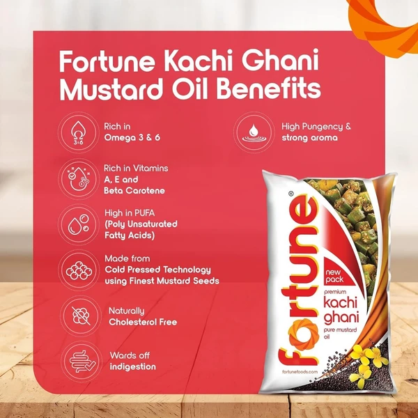 FORTUNE Fortune Premium Kachi Ghani Pure Mustard Oil, 1 ltr pouch - 1 Litre, Non-Returnable