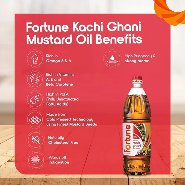 FORTUNE  Fortune Premium Kachi Ghani Pure Mustard Oil, 1Litre PET Bottle - 1 litre