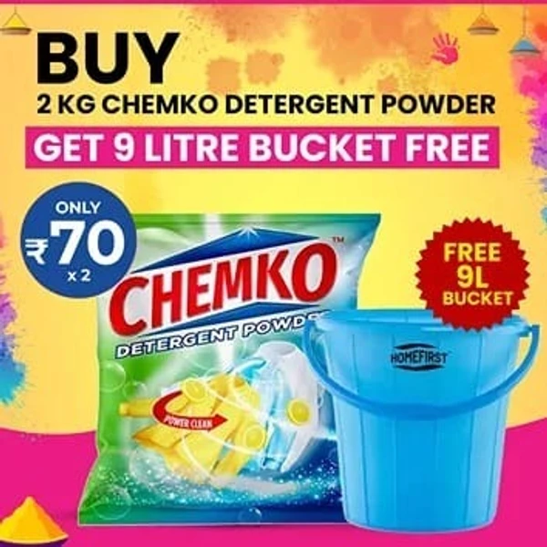 Chemko Detergent Powder-1 Kg x 2 & FREE Home First Frosty Bucket - 9 Ltr - Combo of 2