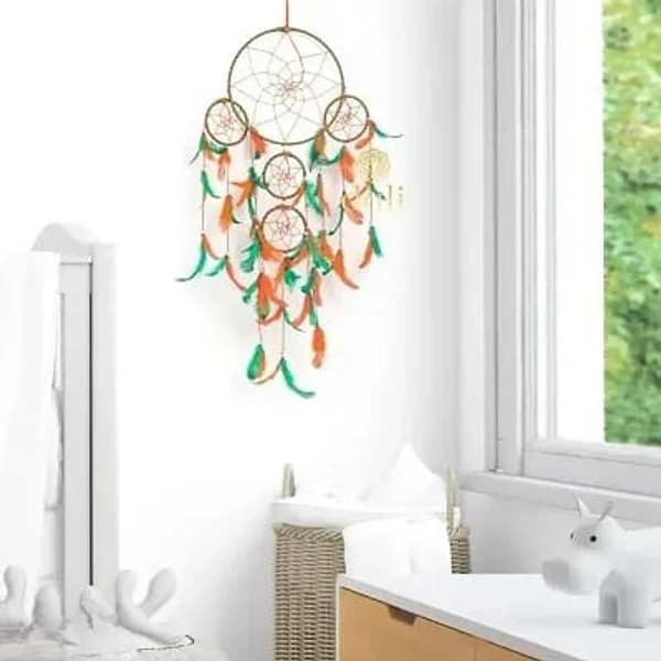 DULI Big Orange and Green Dream catcher Wall Hanging for Home Decoration Dreamcatcher Feather Hanging Decorative