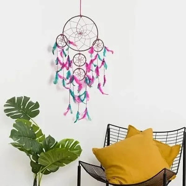 DULI Big Pink and Green Dream catcher Wall Hanging for Home Decoration Dreamcatcher Feather Hanging Decorative