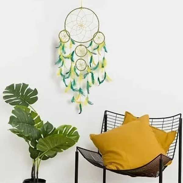 DULI Big Yellow and Green Dream catcher Wall Hanging for Home Decoration Dreamcatcher Feather Hanging Decorative