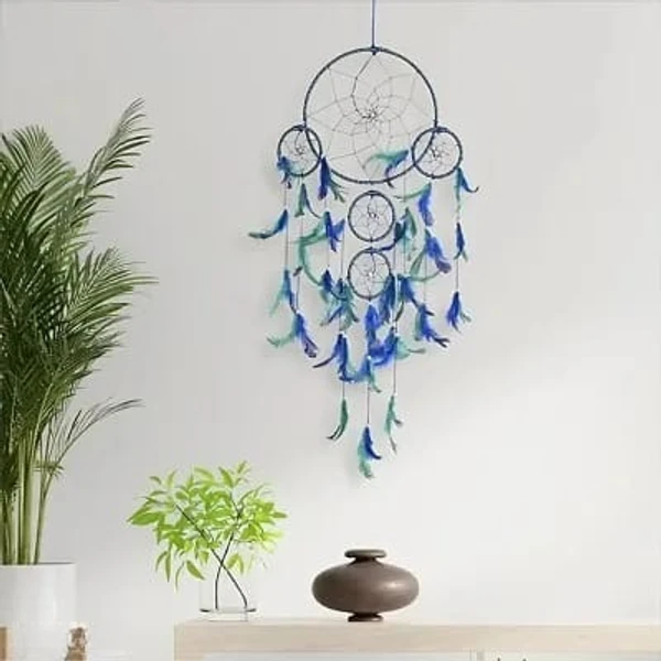 DULI Big Blue and Green Dream catcher Wall Hanging for Home Decoration Dreamcatcher Feather Hanging Decorative