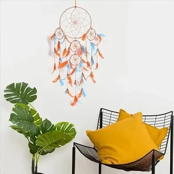 DULI Big Orange and Blue Dream catcher Wall Hanging for Home Decoration Dreamcatcher Feather Hanging Decorative