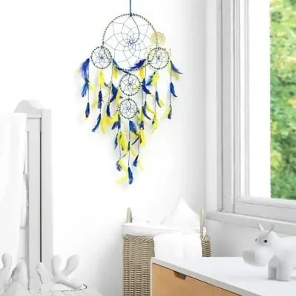 DULI Big Yellow and Blue Dream catcher Wall Hanging for Home Decoration Dreamcatcher Feather Hanging Decorative