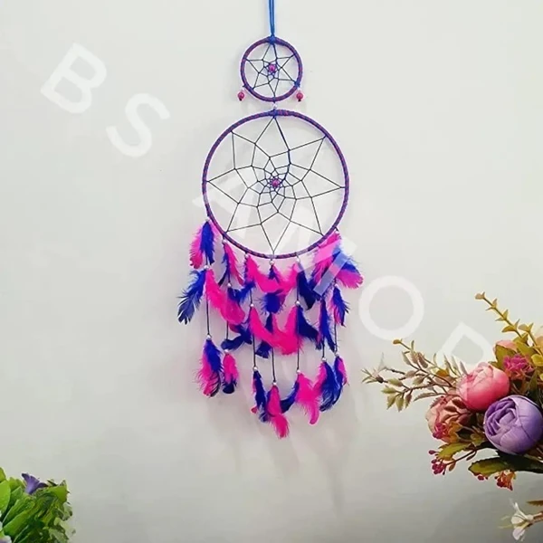 Dream Catcher Pink Blue Dual Ring, Home Deacute;cor, Wall Hanging, Nursery Handmade LxB 51x16 cm Combo Pack of 1