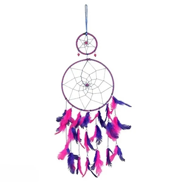 Dream Catcher Pink Blue Dual Ring, Home Deacute;cor, Wall Hanging, Nursery Handmade LxB 51x16 cm Combo Pack of 1