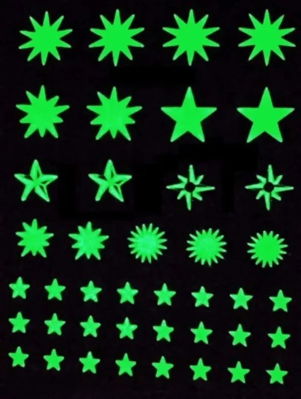 Designer Green  Fluorescent Night Glow In The Dark Star Vinyl Wall Sticker, Stars For Ceiling, Radium Stickers For Bedroom - Pack Of 165 Stars Big And Small