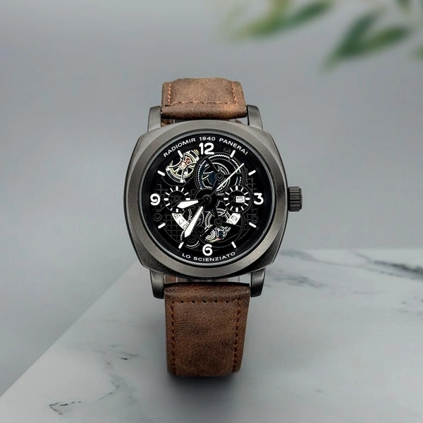 Panerai Radiomir Men's Watch - Brown Strap, Black Dial