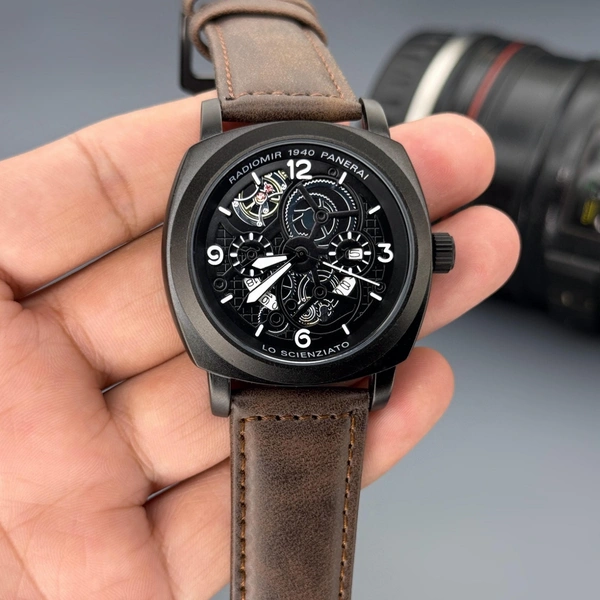 Panerai Radiomir Men's Watch - Brown Strap, Black Dial