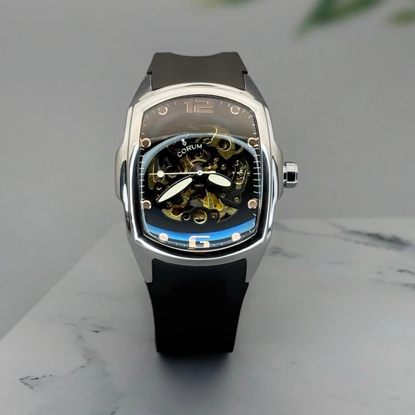 Corum Men’s Automatic Watch with Open Back - Black Dial, Rubber Band