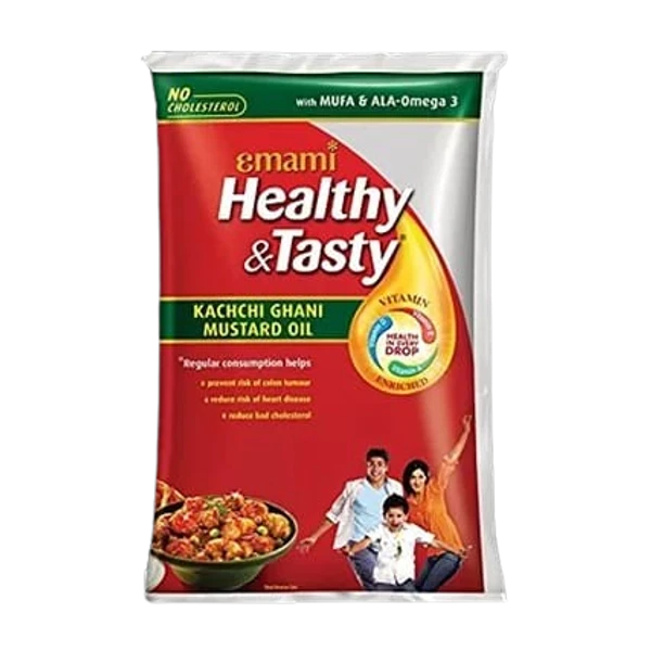 Emami Healthy & Tasty Kachi Ghani Mustard Oil (Pouch) - 1 ltr