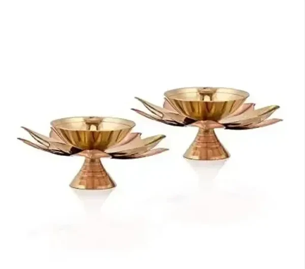 Karauli Collection Set of 4 Brass Lotus Diya - Deepak for Pooja & Diwali Decoration (Gold, 3x3x1.5 Inch)