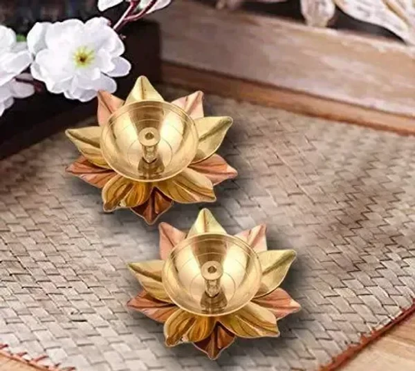 Karauli Collection Set of 4 Brass Lotus Diya - Deepak for Pooja & Diwali Decoration (Gold, 3x3x1.5 Inch)