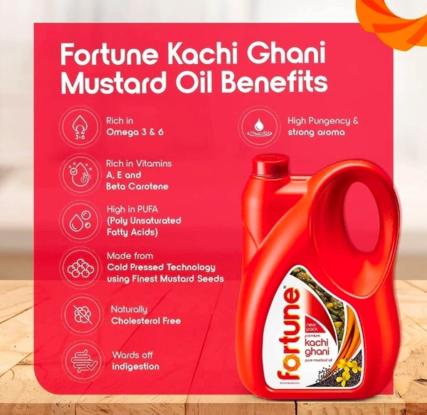 Fortune Premium Kachi Ghani Pure Mustard Oil, 5 Ltr Jar