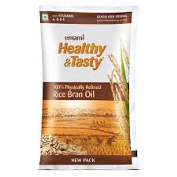 Emami Healthy and Tasty Physically Refined Rice Bran Oil Pouch, 1L 