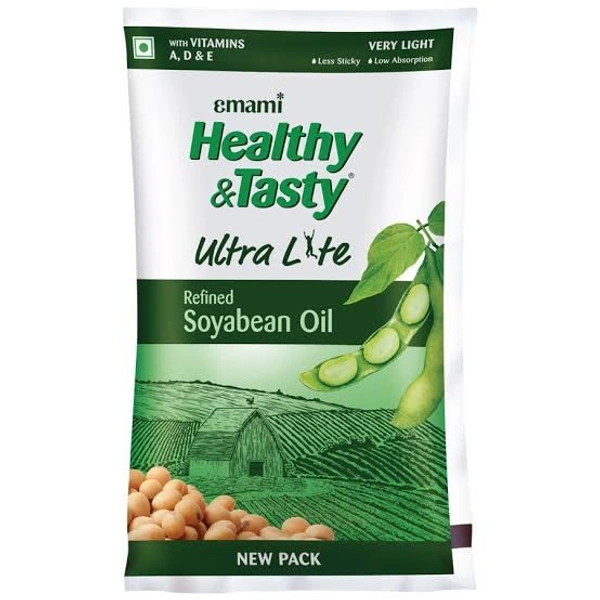 Emami Healthy & Tasty Ultra Lite Refined Soyabean Oil - Less Sticky, Rich In Vitamins, 1 L Pouch