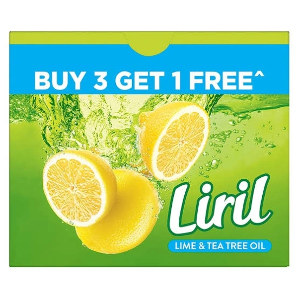 Liril Lime and Tea Tree Oil Soap, Refreshing Bathing Soap With Fragrance & Freshness of Lemon, Paraben & Sulphate Free Cleanser, 125 g (Buy 3 Get 1)