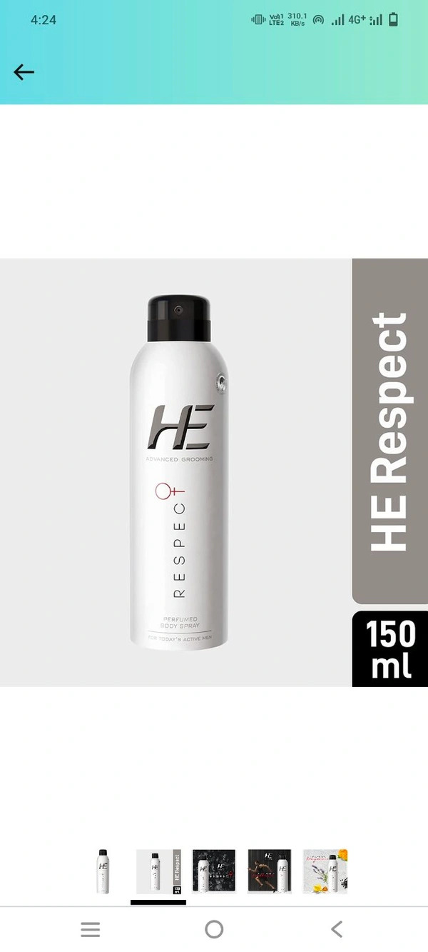 He Advanced Grooming Respect Perfumed Body Spray, 150ml
