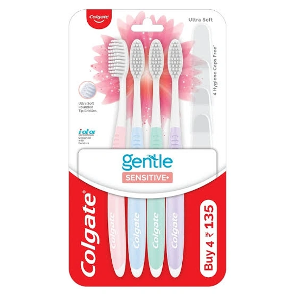 Colgate Sensitive Soft Bristles Manual Toothbrush for adults - 4 Pcs, Multicolor