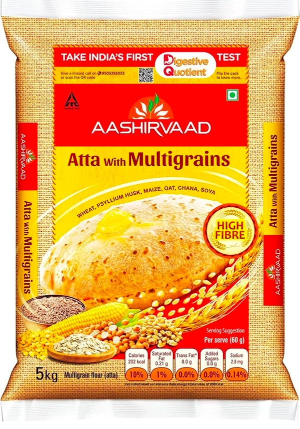 Aashirvaad Atta with Multigrains, 5kg pack, The High Fibre Atta
